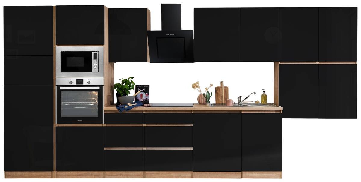 Respekta Küchenblock Premium schwarz hochglänzend B/H/T: ca. 445x220,5x60 cm