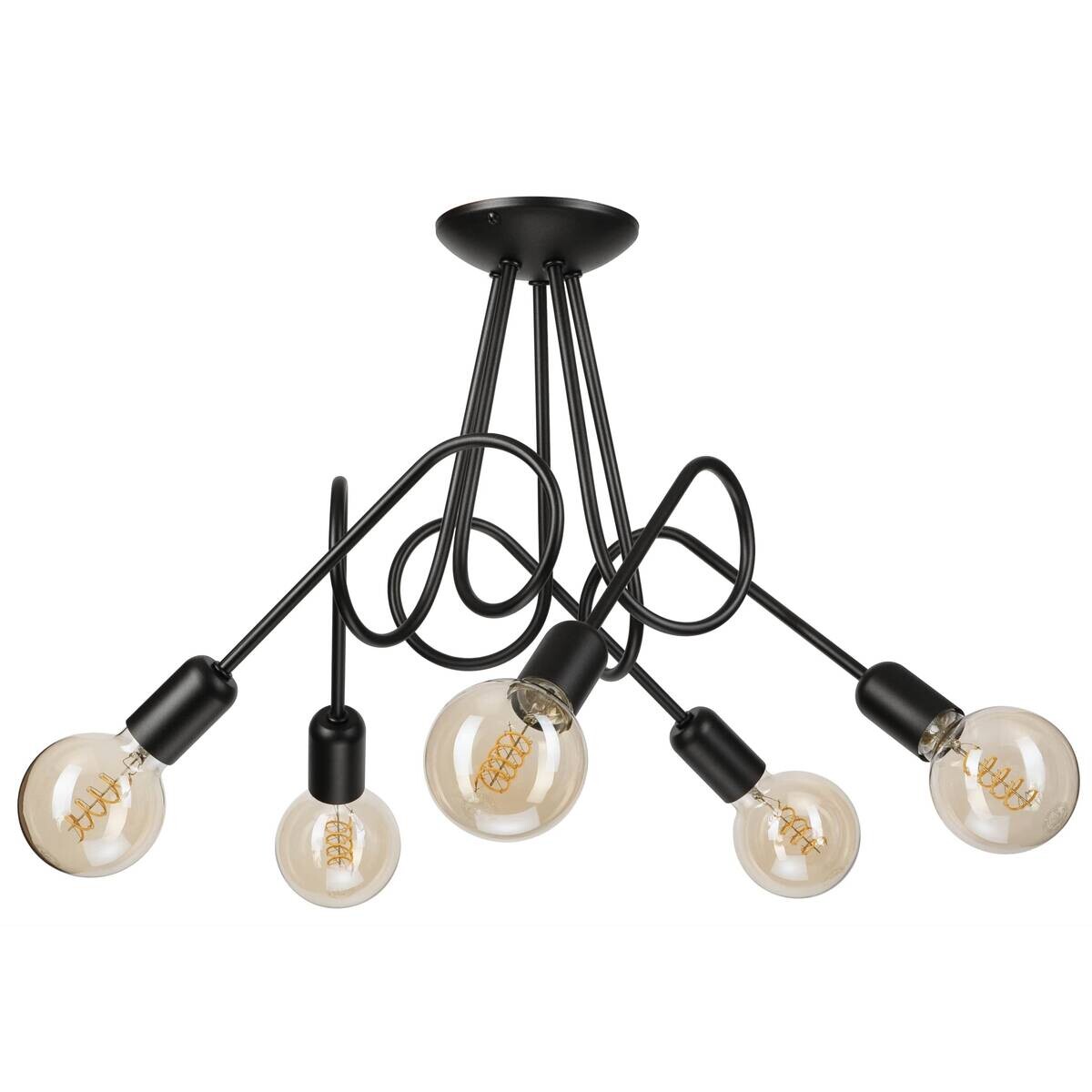 Lamkur Kronleuchter schwarz Stahl B/H/L: ca. 39x54x54 cm E27 5 Brennstellen