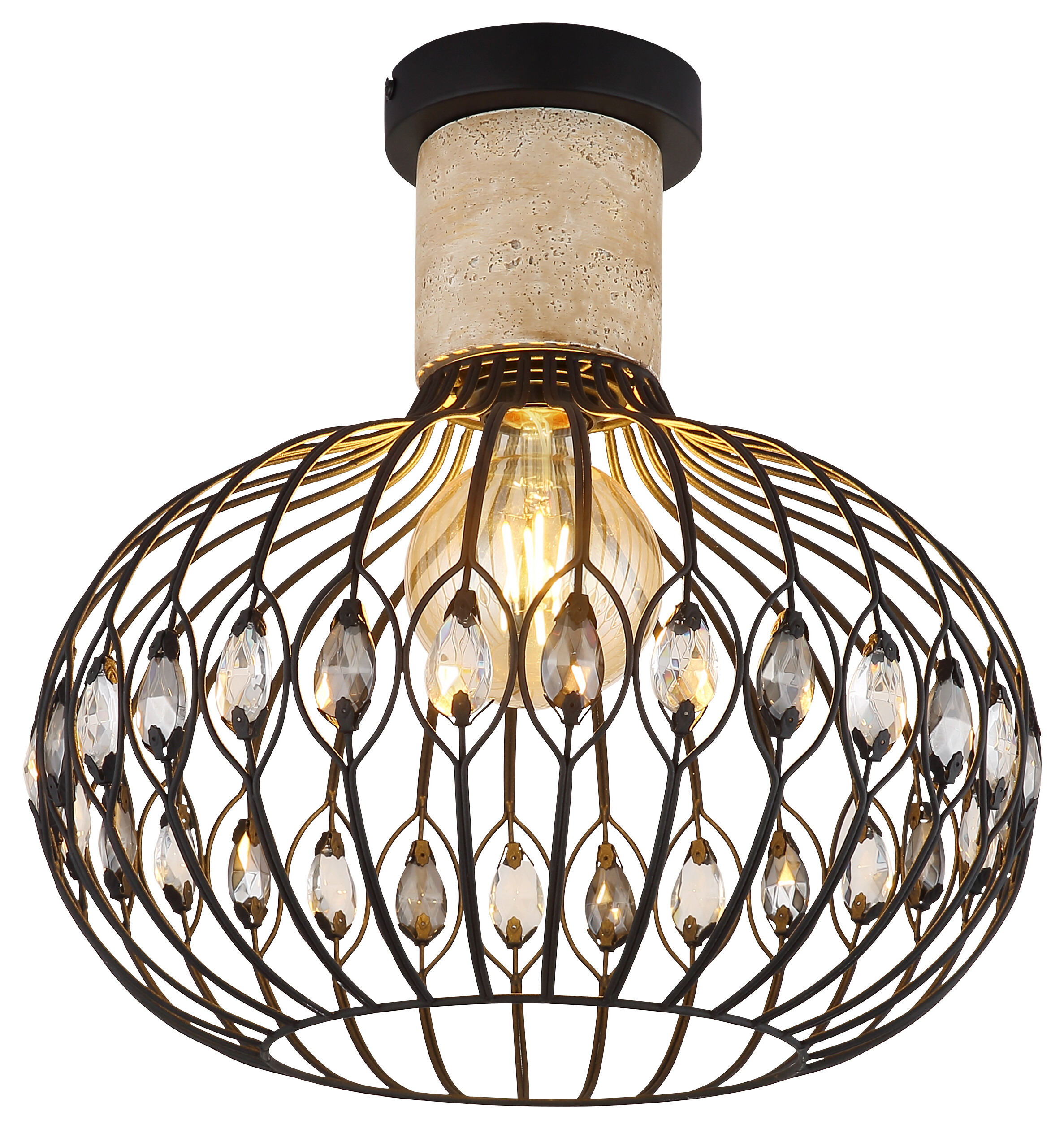 GLOBO Deckenleuchte mattschwarz Rauch grau Metall Glas H/D: ca. 36,5x38 cm E27 1 Brennstellen