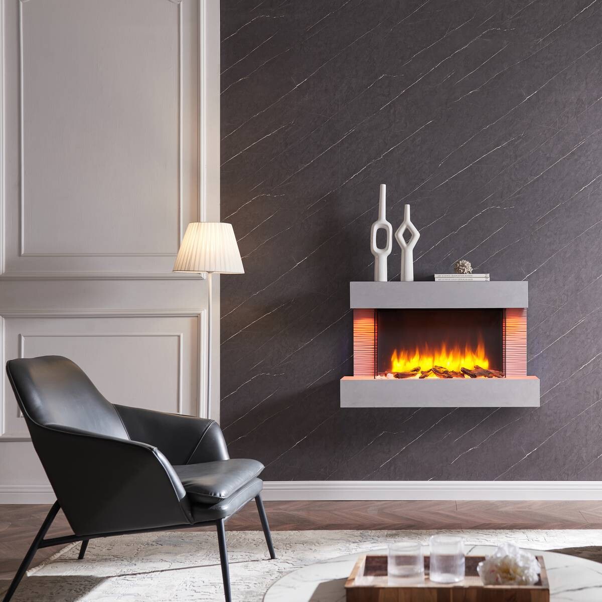 Balderia Wandkamin Elektrischer-Kamin Aidan grau MDF B/H/T: ca. 623x100x24 cm