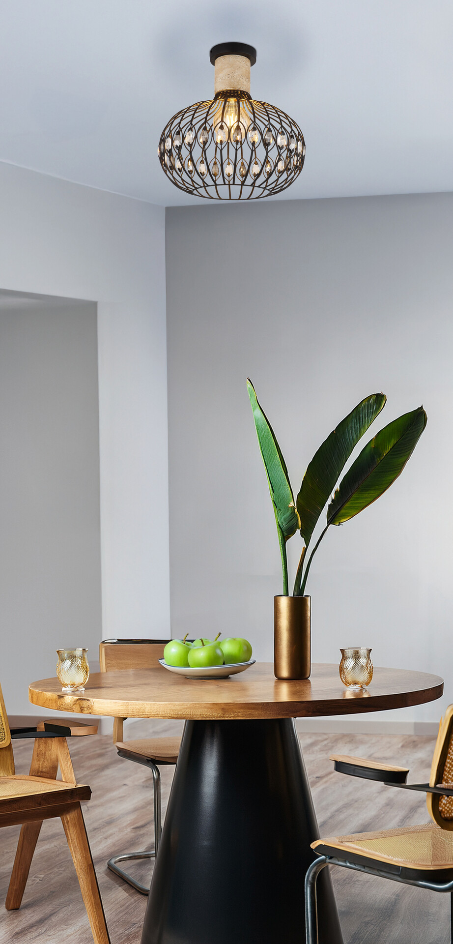 GLOBO Deckenleuchte mattschwarz Rauch grau Metall Glas H/D: ca. 36,5x38 cm E27 1 Brennstellen