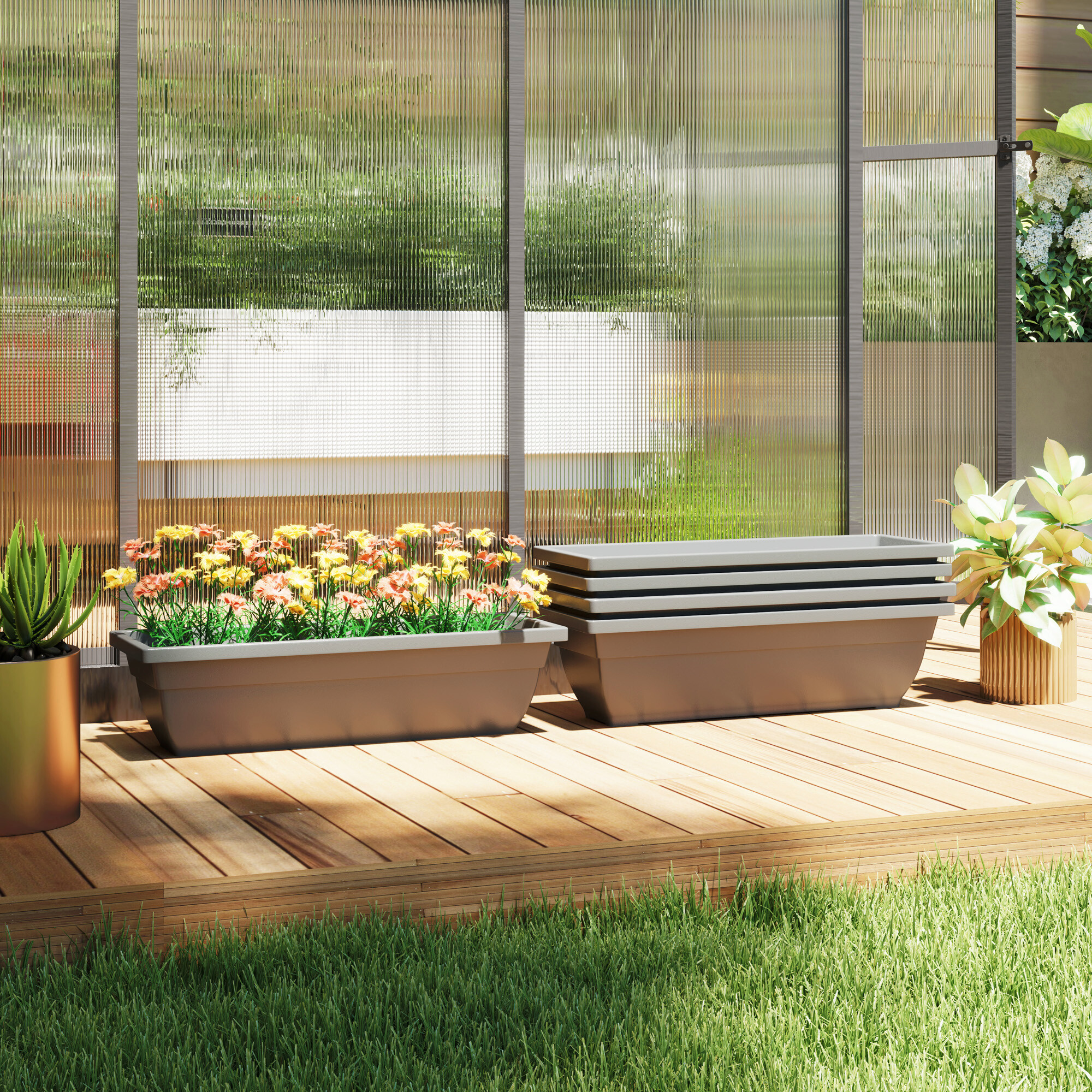 Outsunny Pflanztopf 5er Set grau Kunststoff B/H/L: ca. 21x16x59 cm