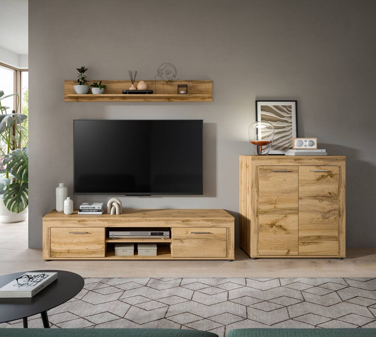 Wohnwand Jam Eiche Wotan Nachbildung B/H/T: ca. 255x159x35 cm