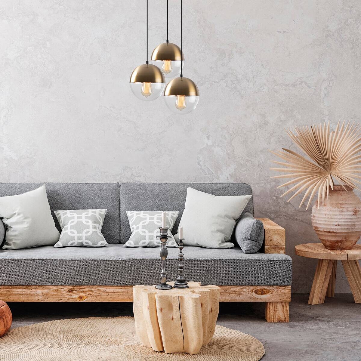 Opviq Pendelleuchte Bastos-6156 Metall Glas B/H/T/L/D: ca. 44x111x44x44x44 cm E27 3 Brennstellen