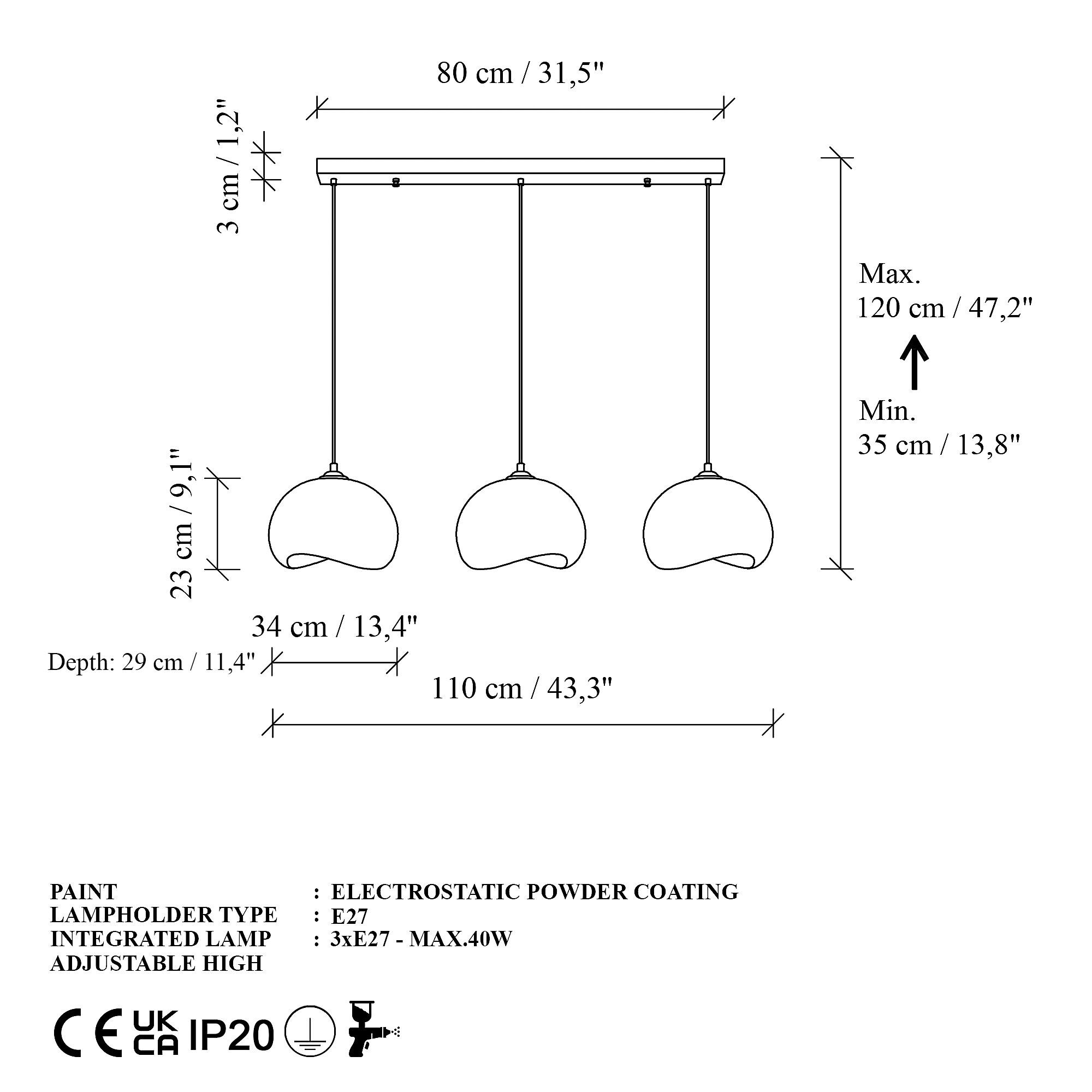 Opviq Pendelleuchte Yontu-15853-A weiß Metall Polyester-Mischgewebe B/H/L: ca. 29x120x34 cm E27 3 Brennstellen