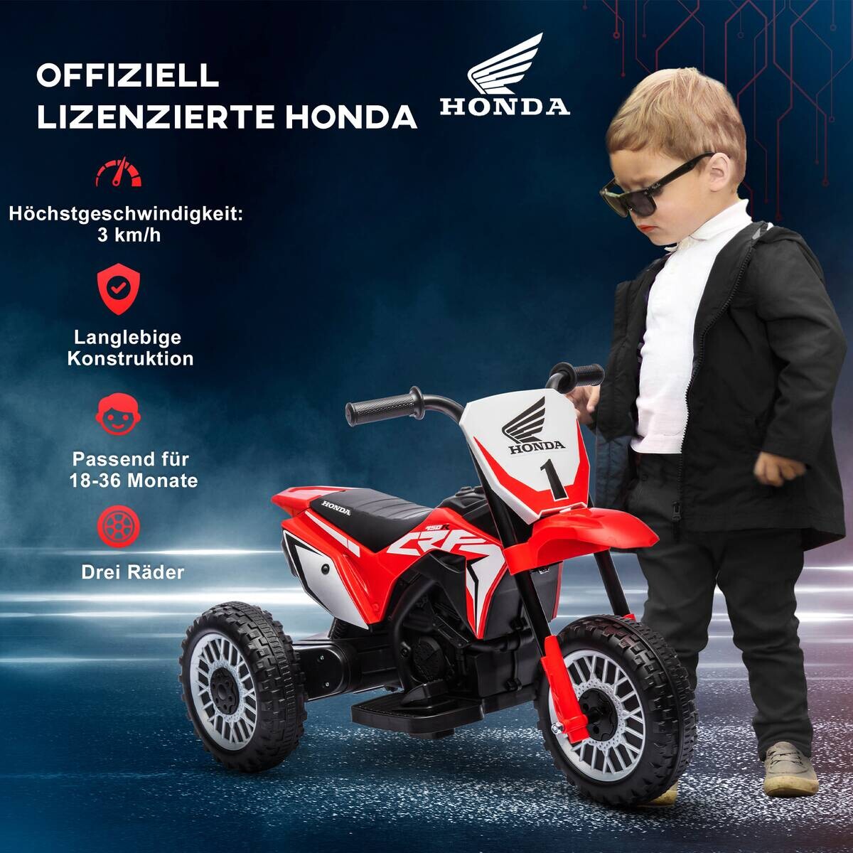 HOMCOM Kinder-Elektromotorrad rot B/H/L: ca. 40,5x43,5x71 cm