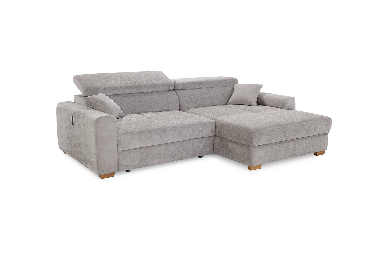 Ecksofa mit elektrischer XXL Sitztiefenverstellung hellgrau Flachgewebe B/H/T: ca. 277x109x187 cm