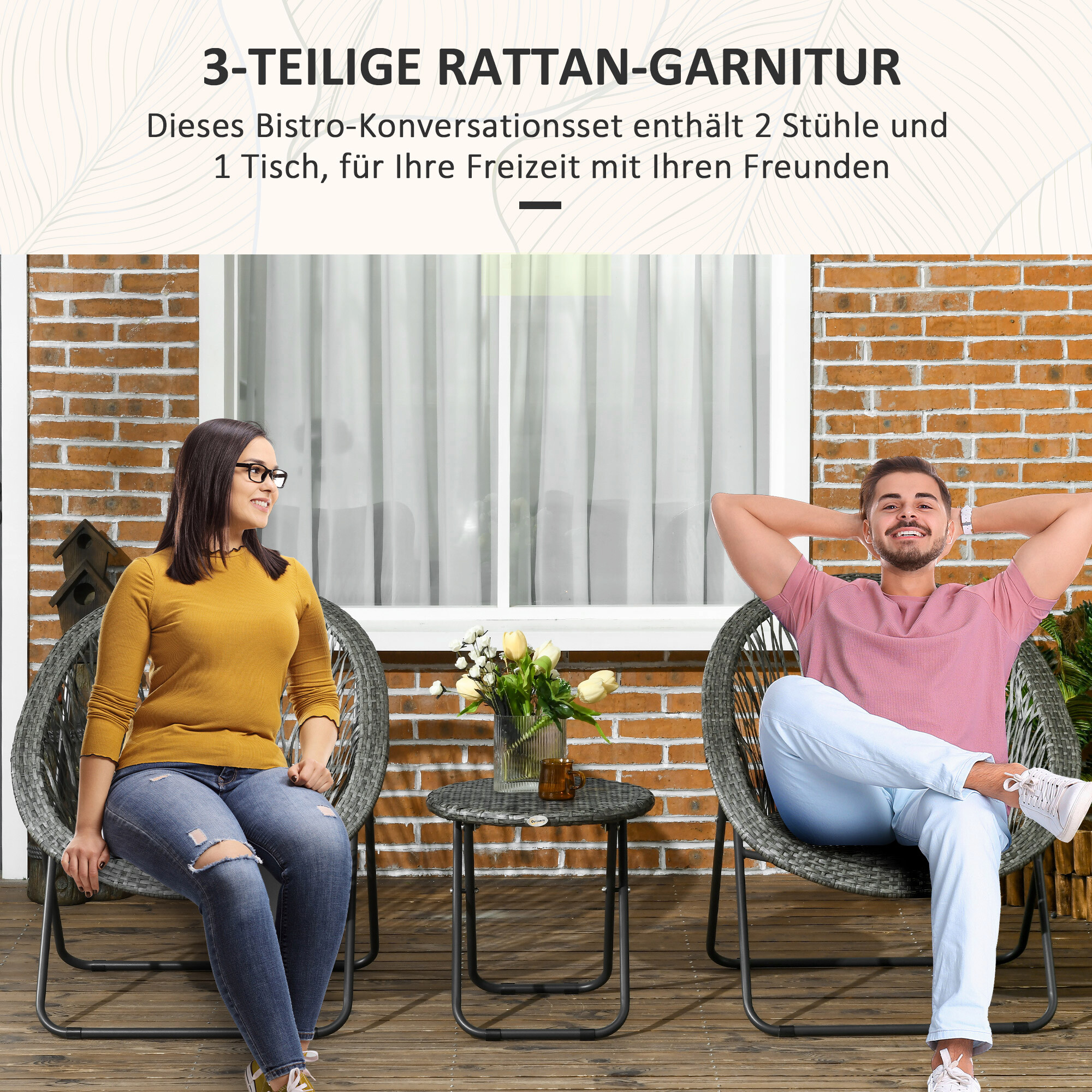 Outsunny Bistro-Set grau Kunststoff B/H/L: ca. 77x78x76 cm