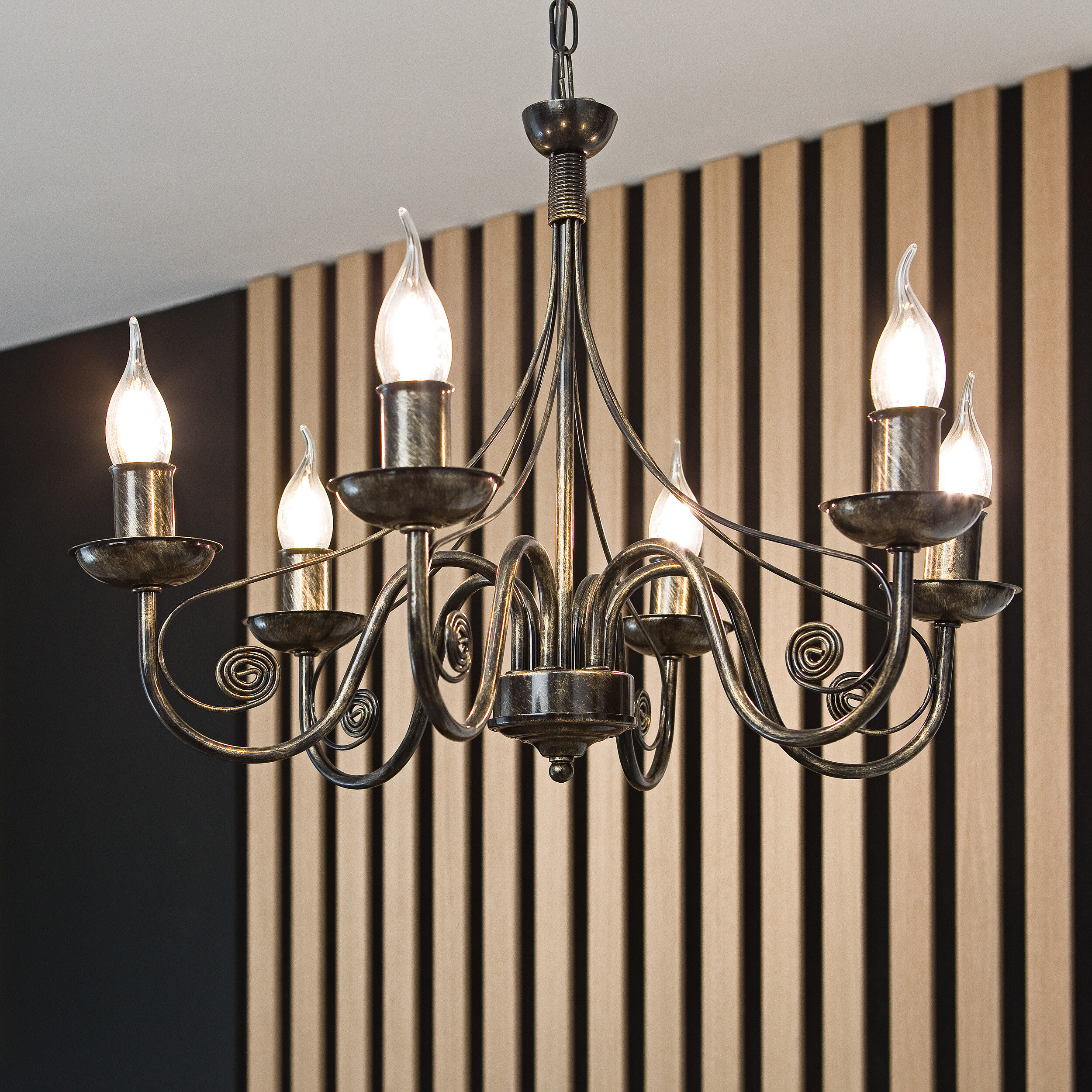 Lamkur Kronleuchter Donato schwarz Stahl B/H/L: ca. 57x72x57 cm E14 6 Brennstellen