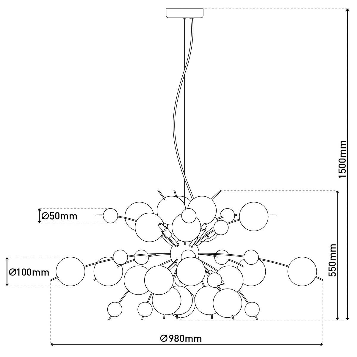 Näve Leuchten Pendelleuchte Chrom Glas Metall B/H/T/D: ca. 98x187x98x98 cm G9 10 Brennstellen