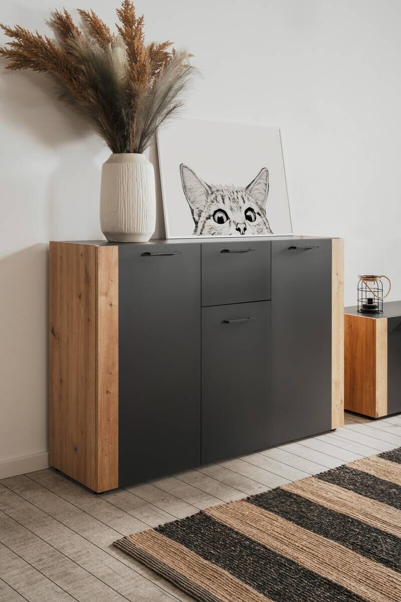 Kommode Cento anthrazit Eiche Artisan Oak Nachbildung B/H/T: ca. 126x83x35 cm
