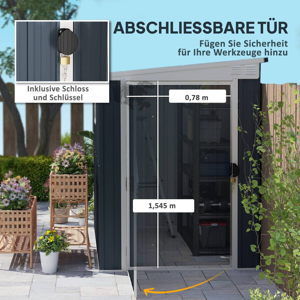 Outsunny Gerätehaus dunkelgrau B/H/L: ca. 128x181x193 cm