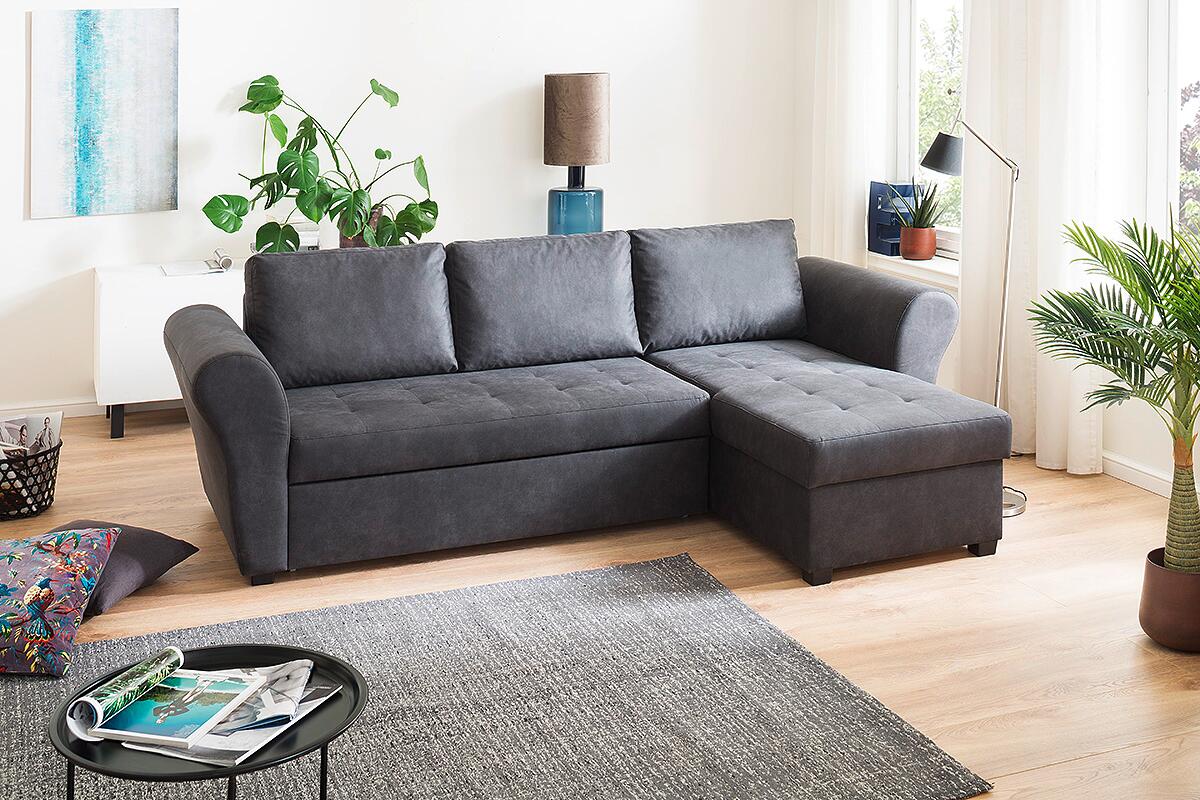 Ecksofa mit Bettfunktion und Bettkasten anthrazit B/H/T: ca. 260x89x155 cm
