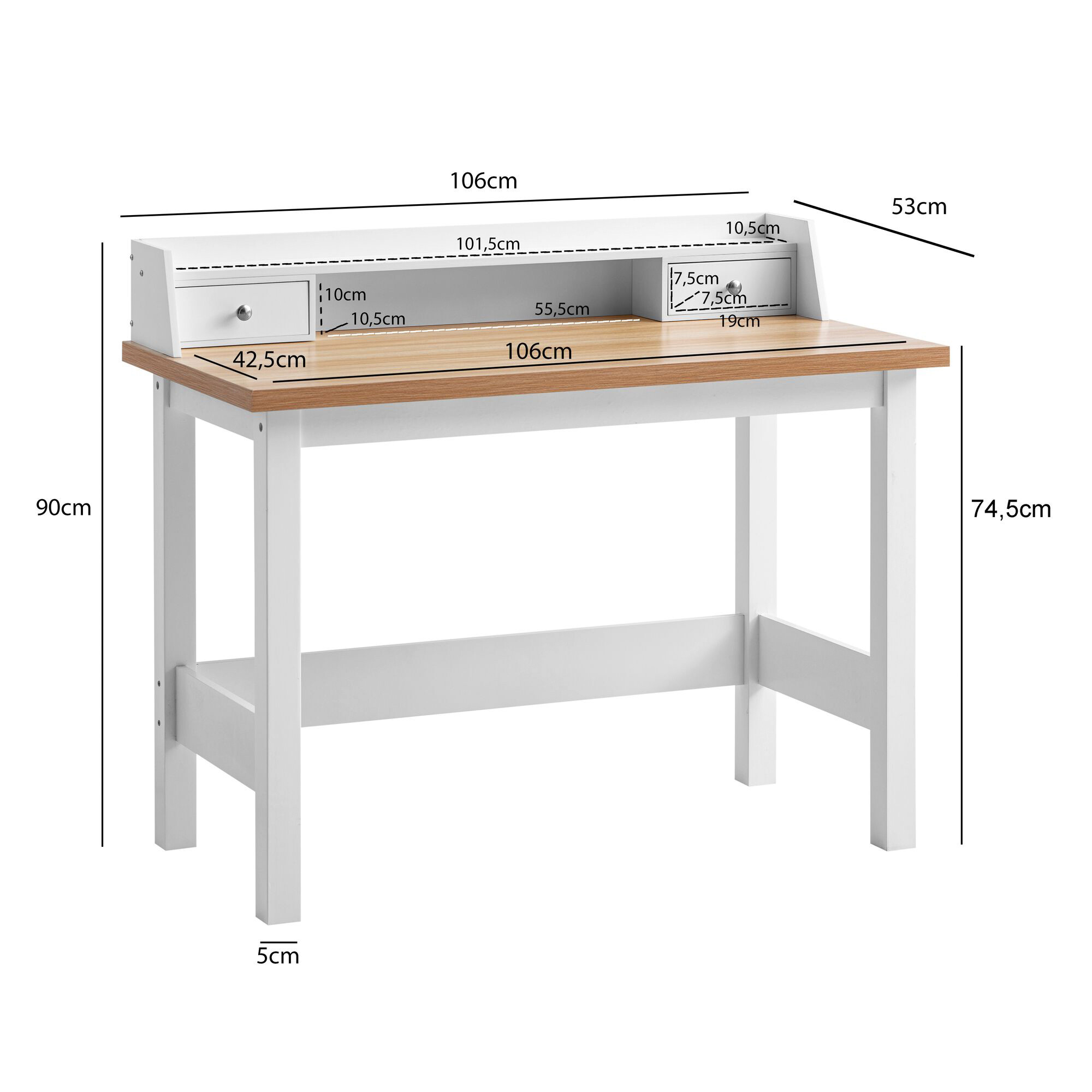 Schreibtisch weiß Eiche weiß Optik B/H/T: ca. 106x90x53 cm