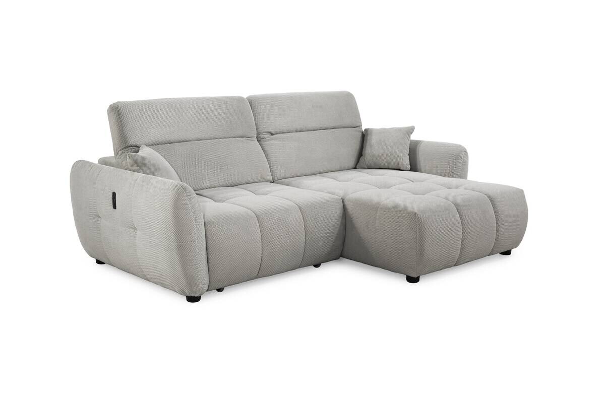 Ecksofa mit elektrischer XXL Sitztiefenverstellung hellgrau Kord B/H/T: ca. 260x106x191 cm
