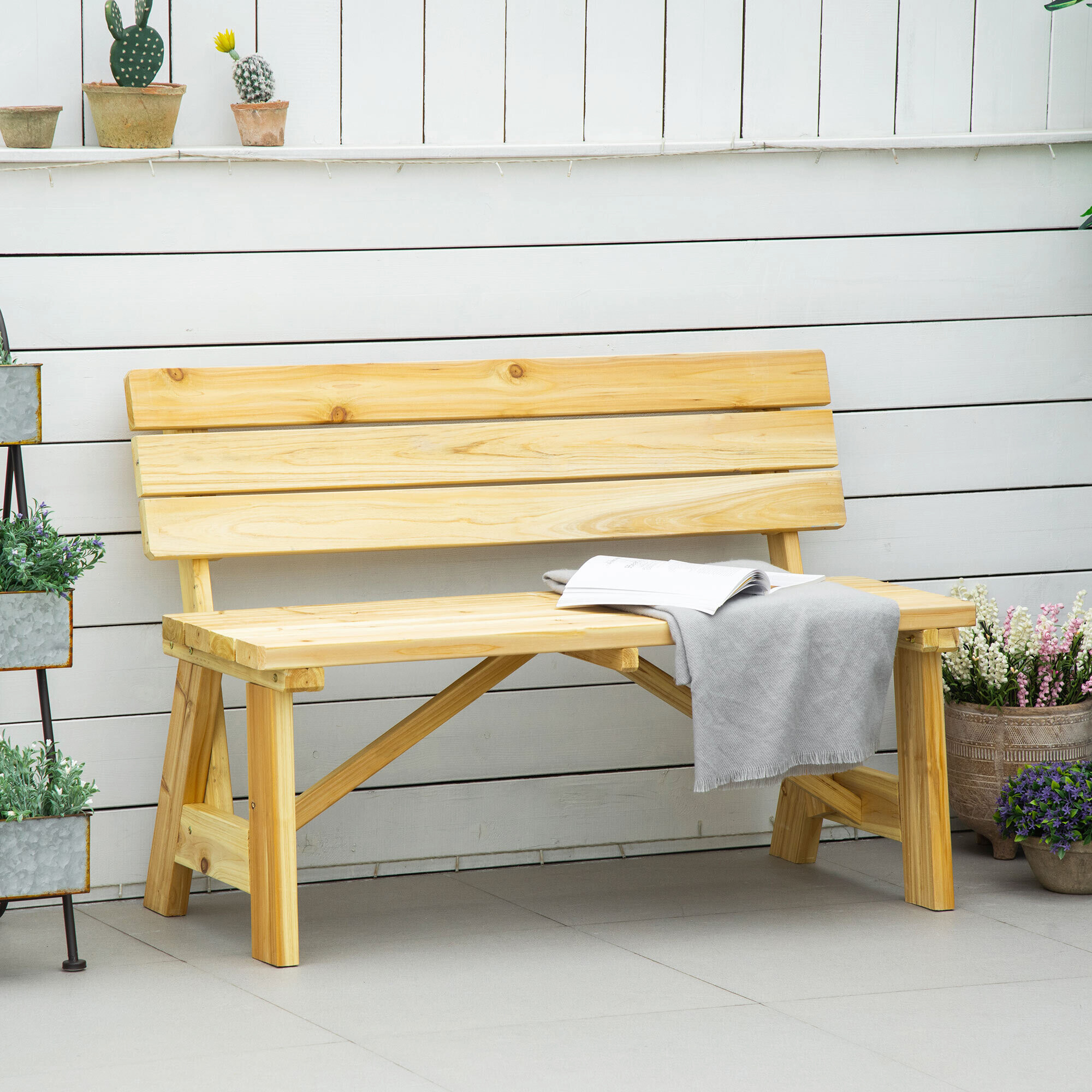 Outsunny Gartenbank natur Kiefer B/H/T: ca. 116x80x56 cm