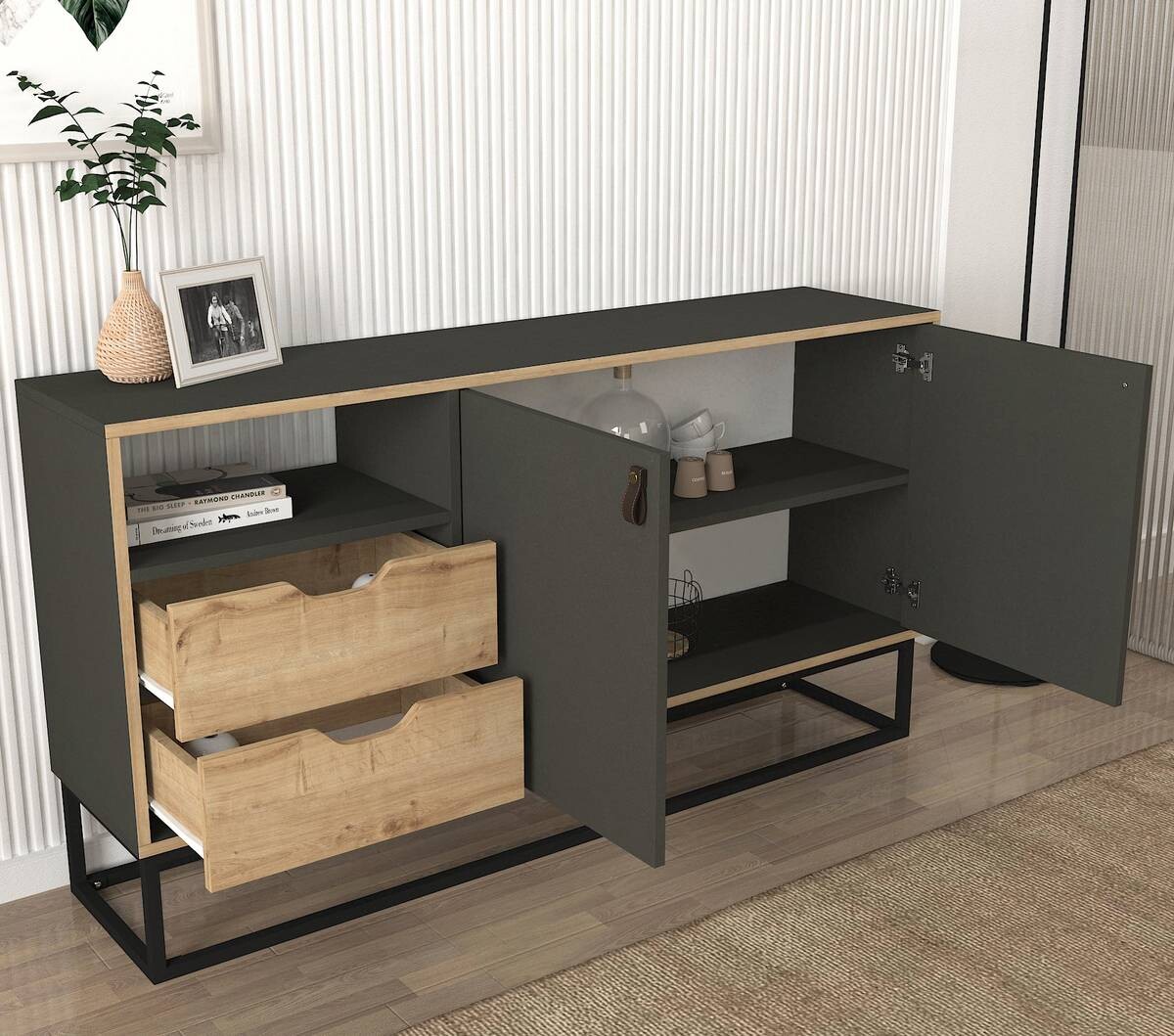 Sideboard Dolores anthrazit Safir Nachbildung B/H/T: ca. 150x80x35 cm