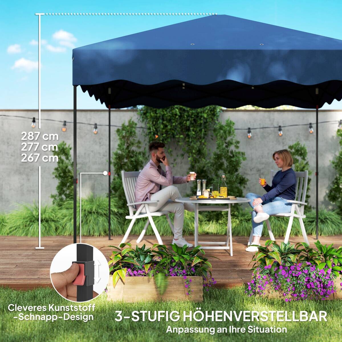 Outsunny Pavillon blau Metall B/H/L: ca. 297x287x297 cm