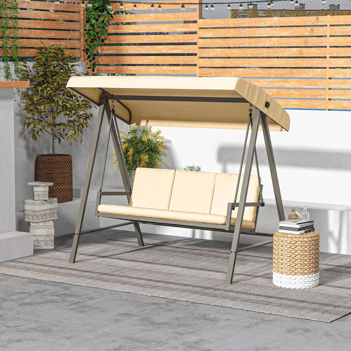 Outsunny Hollywoodschaukel beige Edelstahl B/H/L: ca. 125x200x175 cm