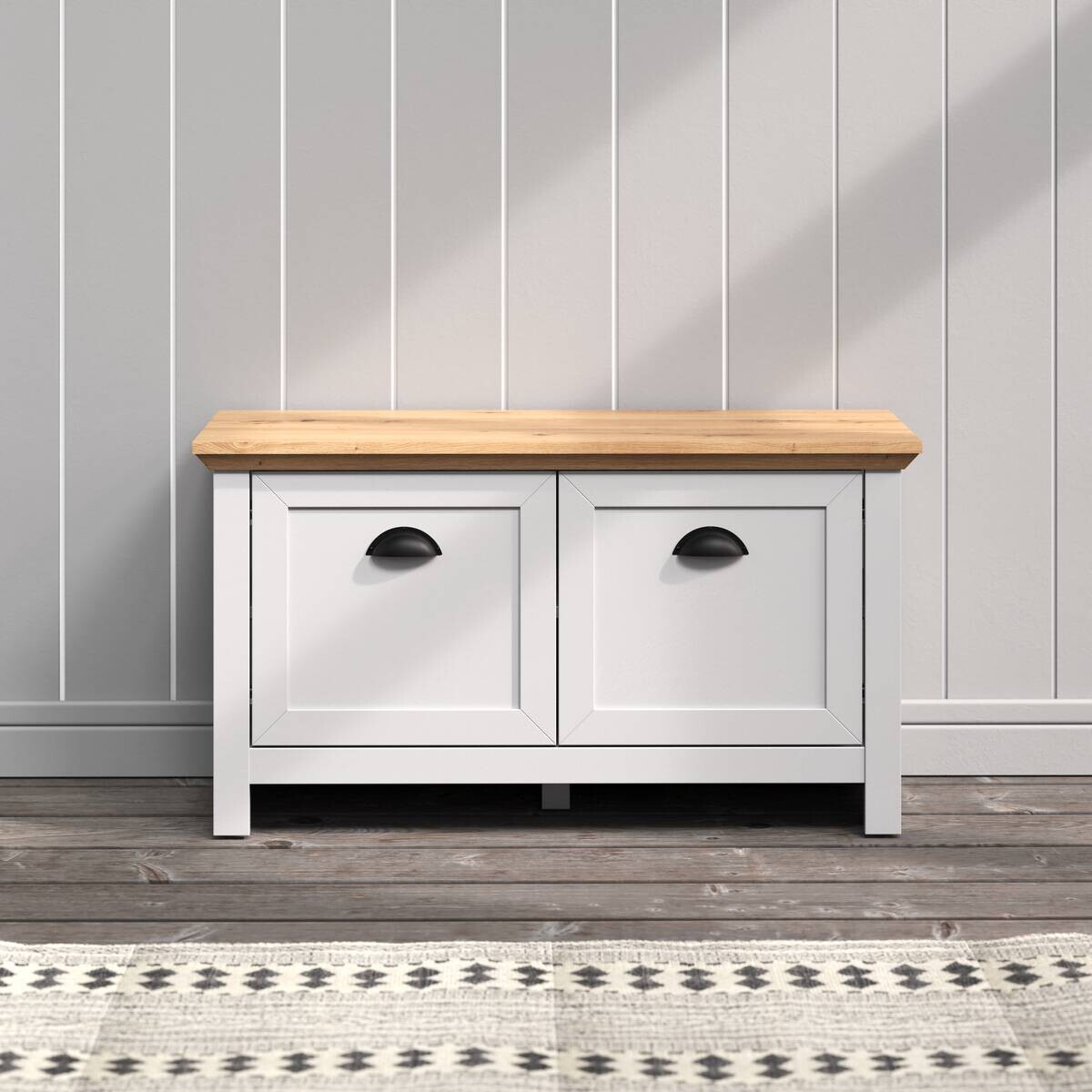 Sitzbank Landside Lichtgrau Eiche Artisan Nachbildung B/H/T: ca. 91x49x41 cm