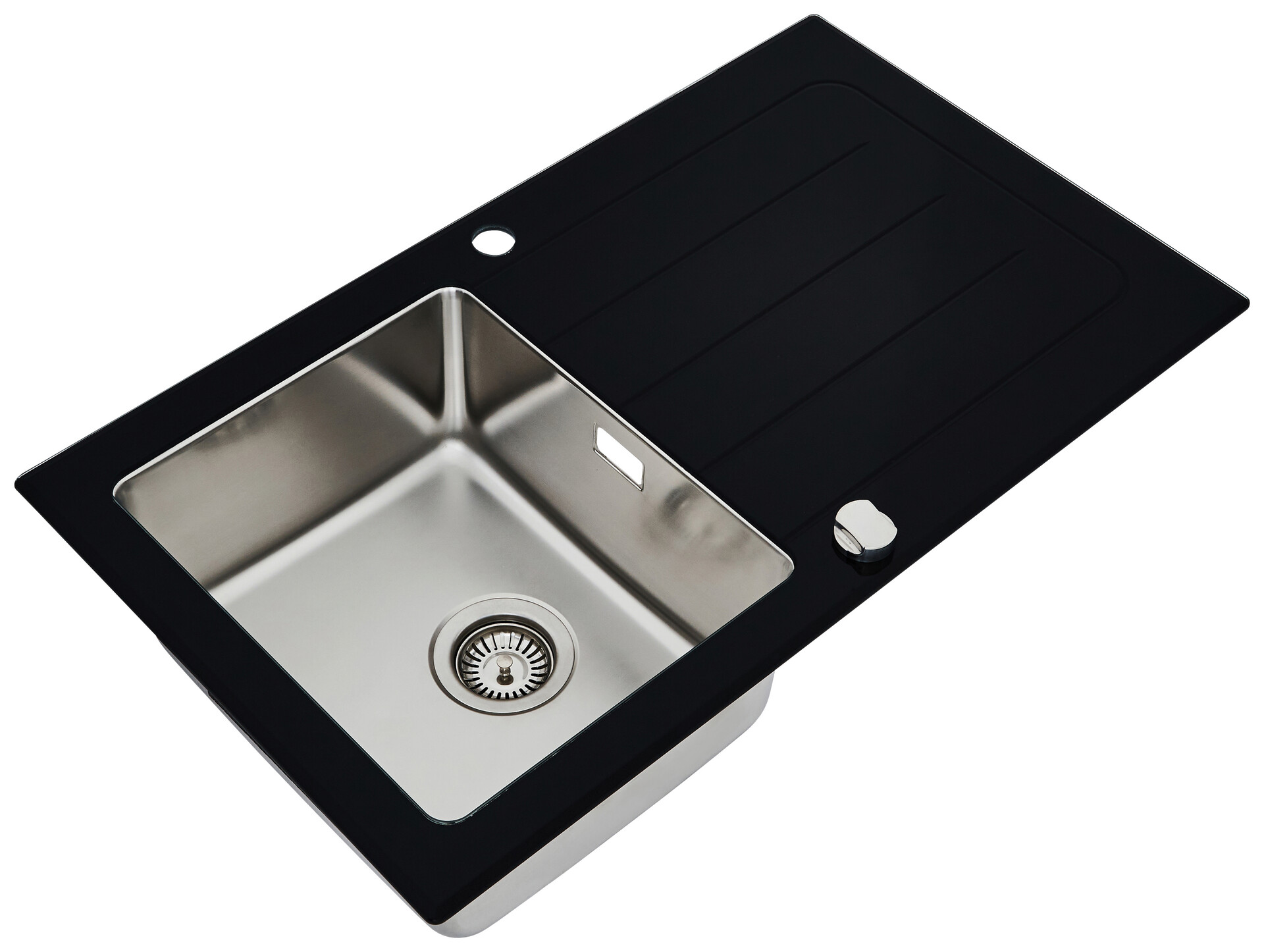 Respekta Einbauspüle New York 86 x 50 S schwarz Glas Edelstahl B/H/T: ca. 86x21x50 cm