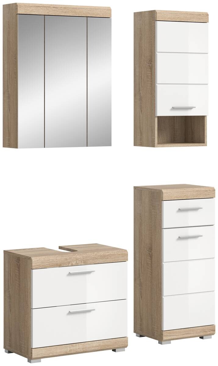 Badezimmer-Set Lambada Eiche Sonoma Nachbildung weiß Hochglanz B/H/T: ca. 112x191x37 cm