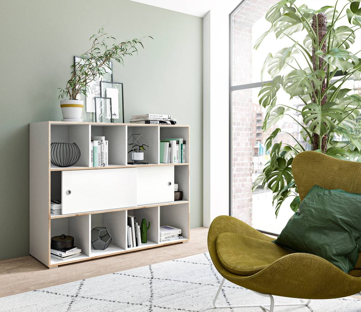 Schiebetürenschrank Jesper weiß Eiche Nachbildung B/H/T: ca. 141x109x40 cm