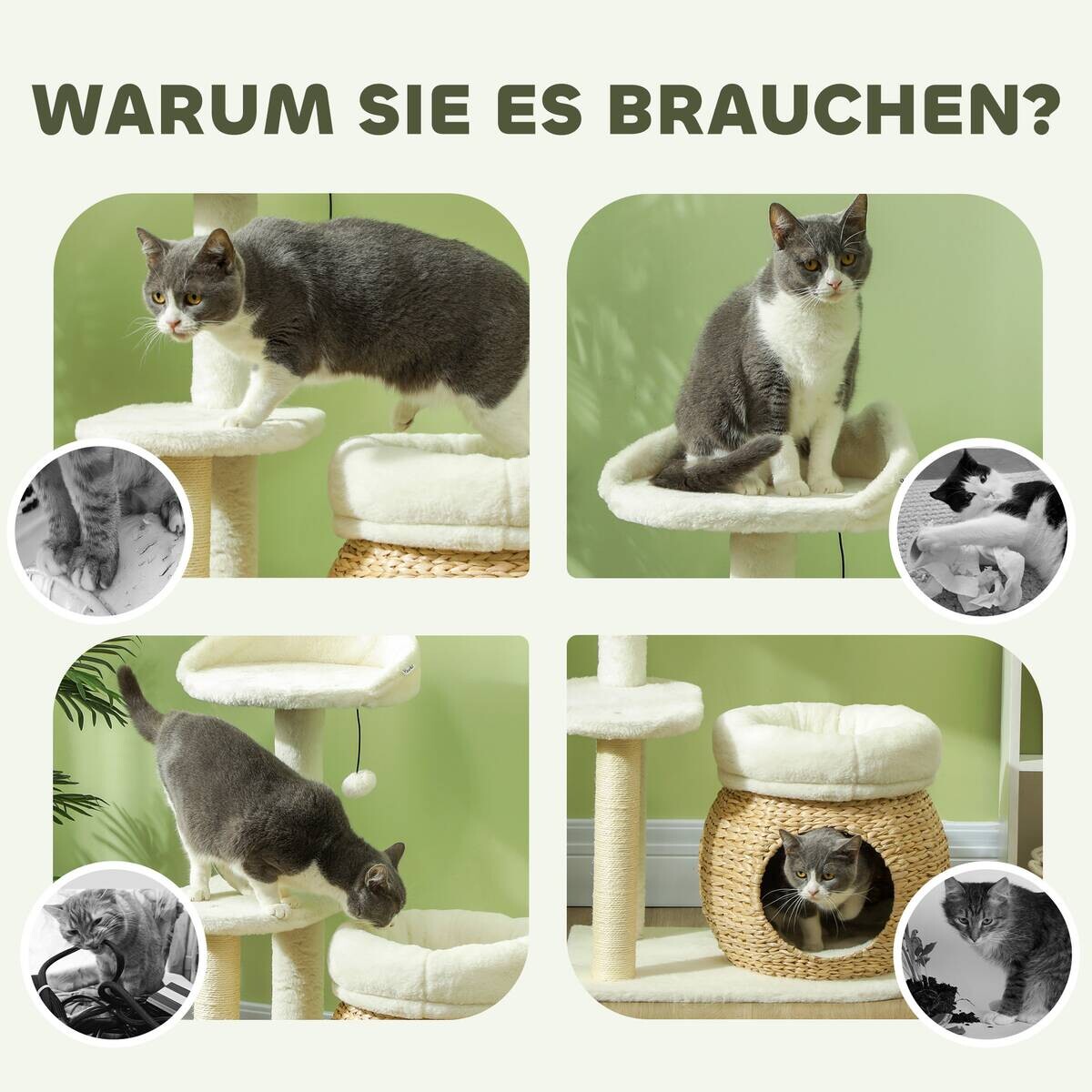 PawHut Kratzbaum cremeweiß Spanplatte B/H/L: ca. 40x79x60 cm