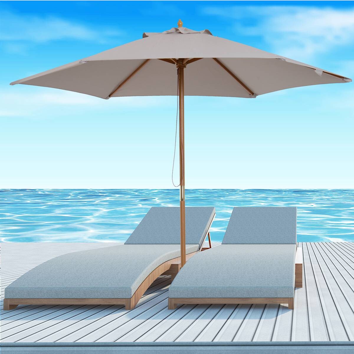 Outsunny Sonnenschirm grau Bambus H/D: ca. 230x250 cm