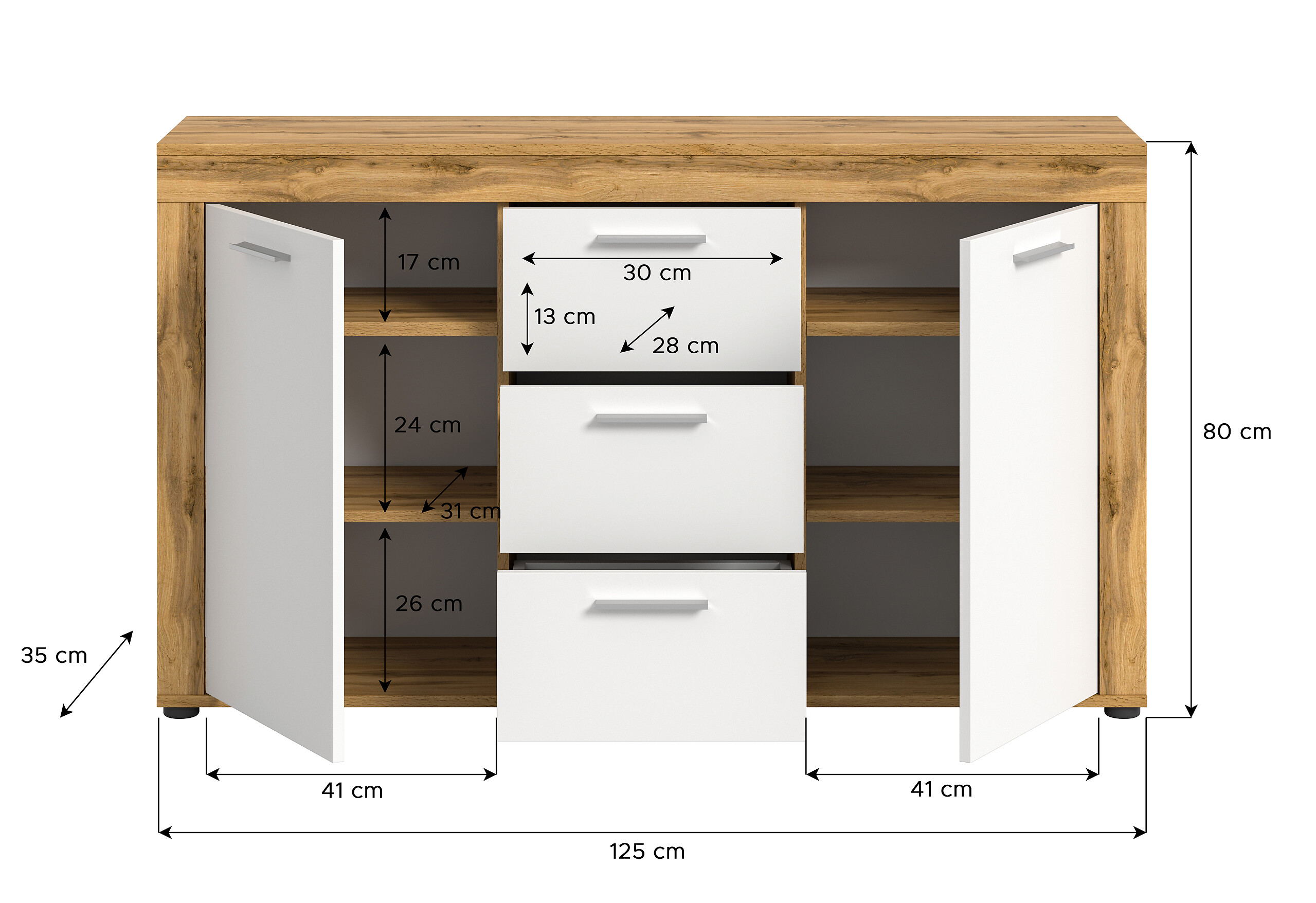 Sideboard Jam Eiche Wotan Nachbildung weiß B/H/T: ca. 125x80x35 cm