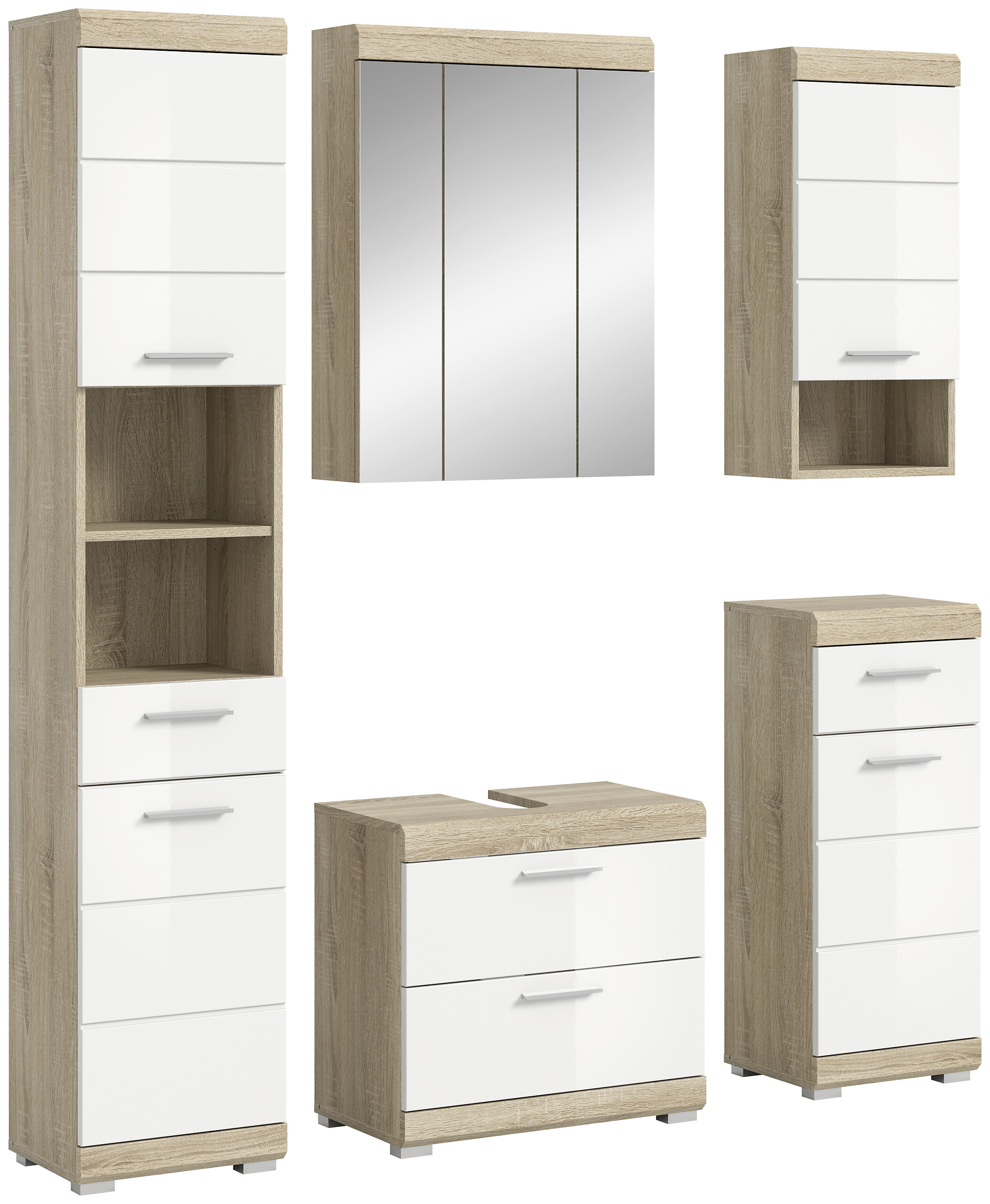 Badezimmer-Set Lambada Eiche Sonoma Nachbildung weiß Hochglanz B/H/T: ca. 164x191x37 cm