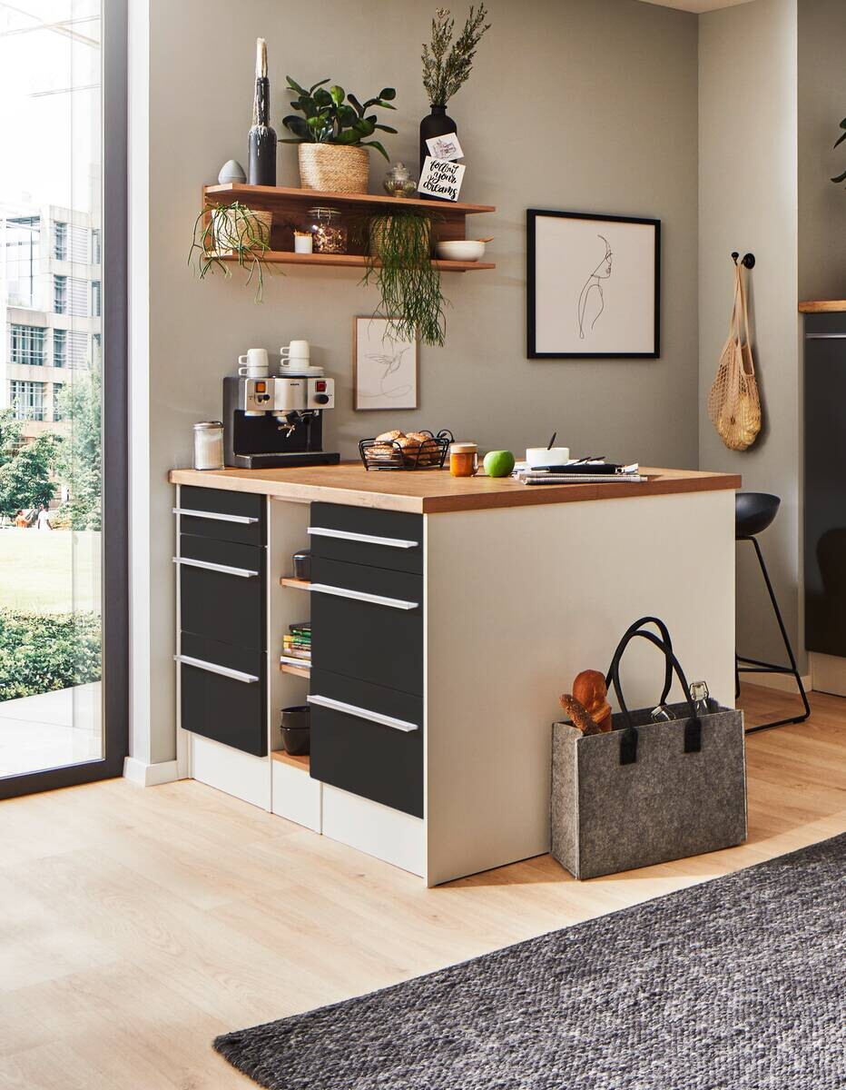 Respekta Inselküche Gabriel grau Hochglanz B/H/T: ca. 290x200x60 cm