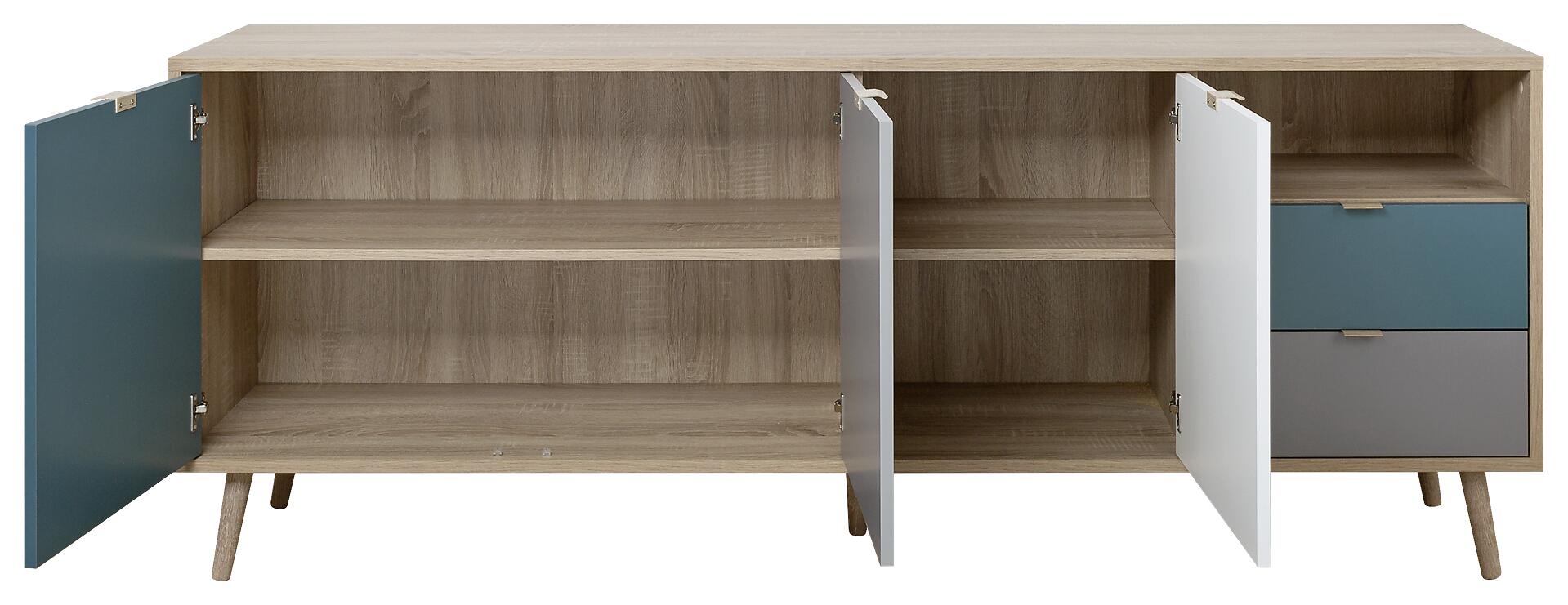 Sideboard Cuba Eiche Sonoma Nachbildung weiß grau petrol B/H/T: ca. 180x71x40 cm