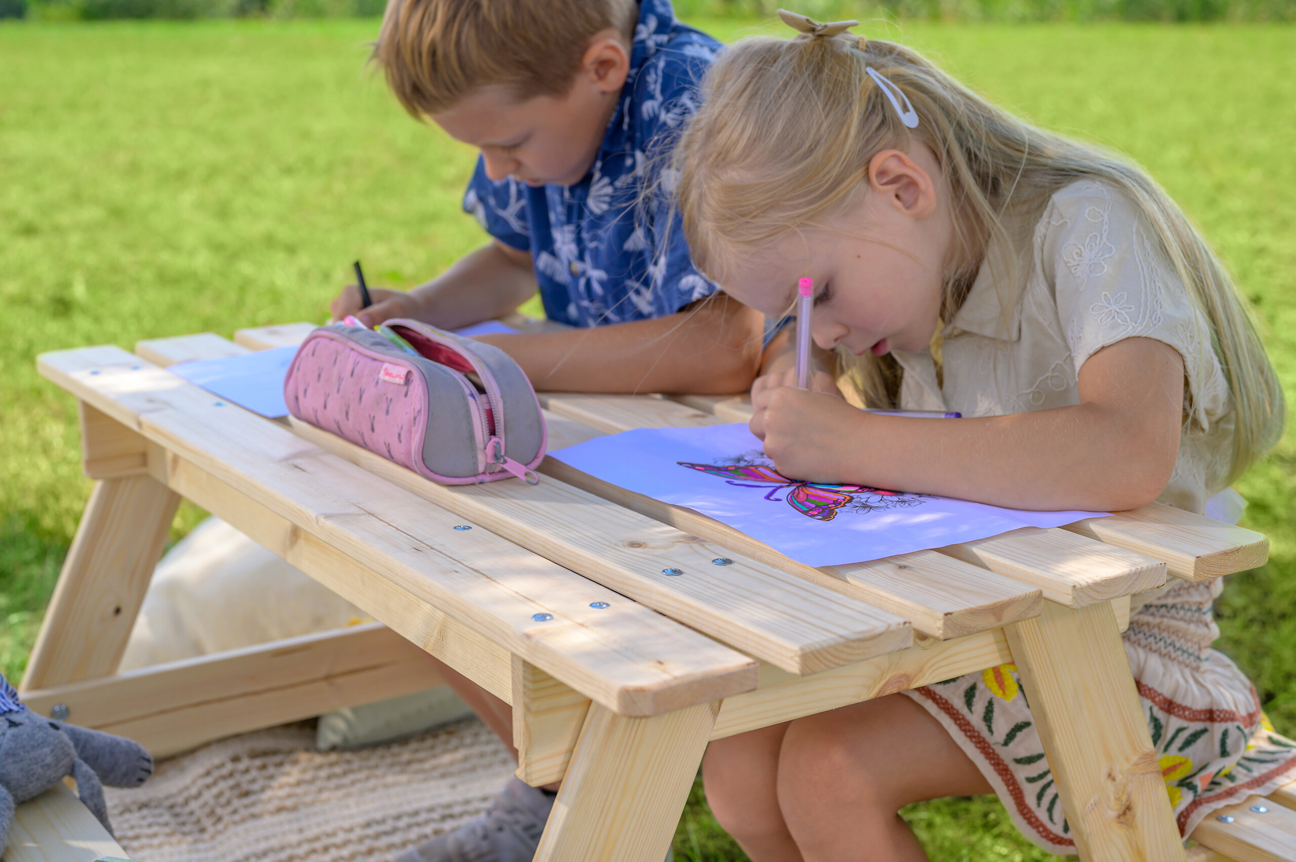 Timbela Kindersitzgarnitur M010 natur Holz B/H/L: ca. 90x50x90 cm