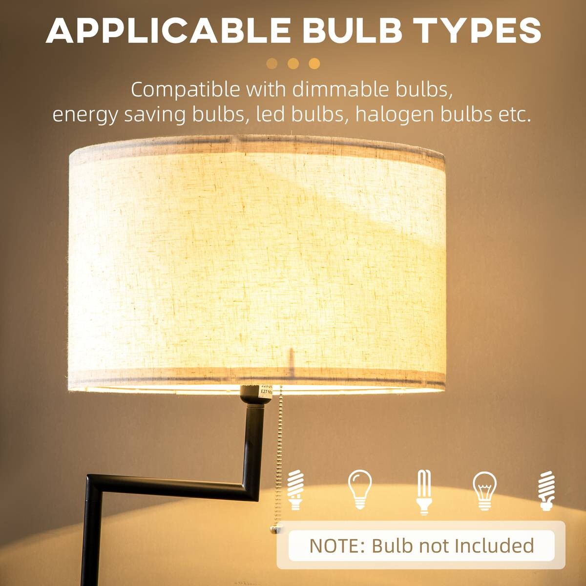 HOMCOM Stehleuchte cremeweiß Stahl Bambus Polyester B/H/T: ca. 40x168x40 cm