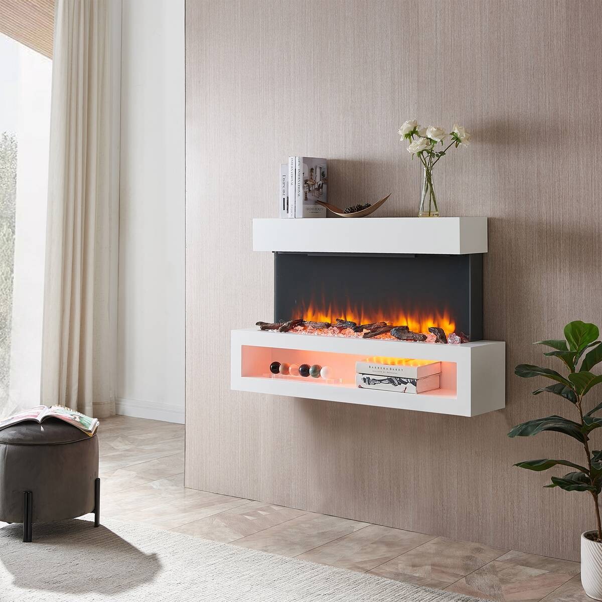 Balderia Elektrischer-Kamin Nikos EF197A-MT197F-W weiß B/H/T: ca. 110x68x25 cm ca. 2000 W