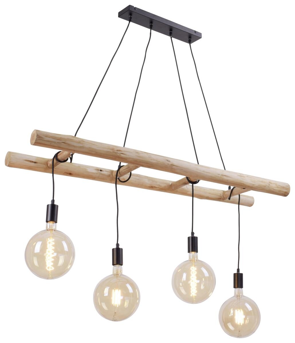 Just Light Pendelleuchte Edgar schwarz Holz Metall Kunststoff H/T/L: ca. 120x30x120 cm E27 4 Brennstellen