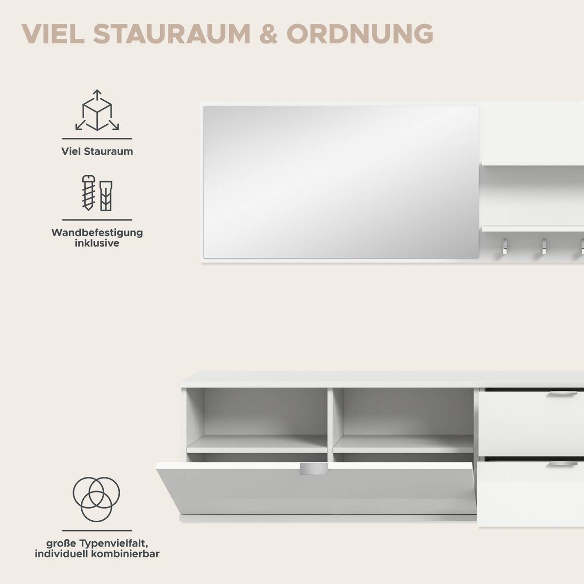 Garderobe PROJEKT X weiß weiß Hochglanz B/H/T: ca. 236x191x37 cm