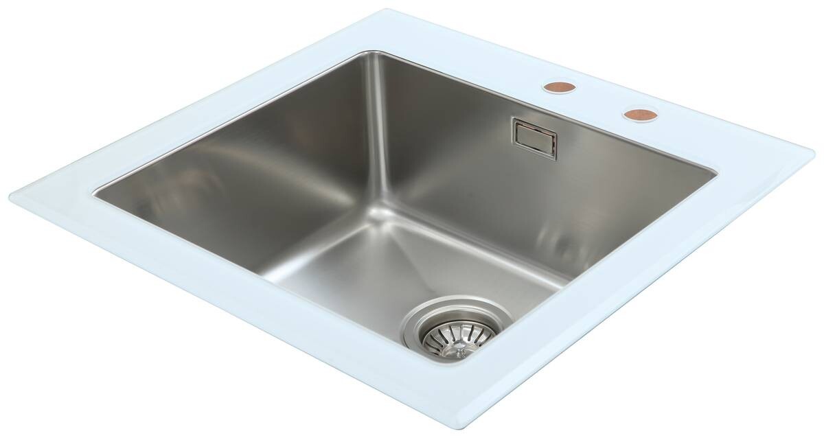 Respekta Einbauspüle New York 55 x 53 W weiß Glas Edelstahl B/H/T: ca. 55x21x53 cm