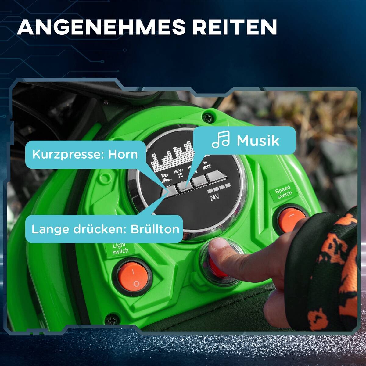 HOMCOM Kinder-Elektromotorrad grün B/H/L: ca. 64x76,5x119 cm