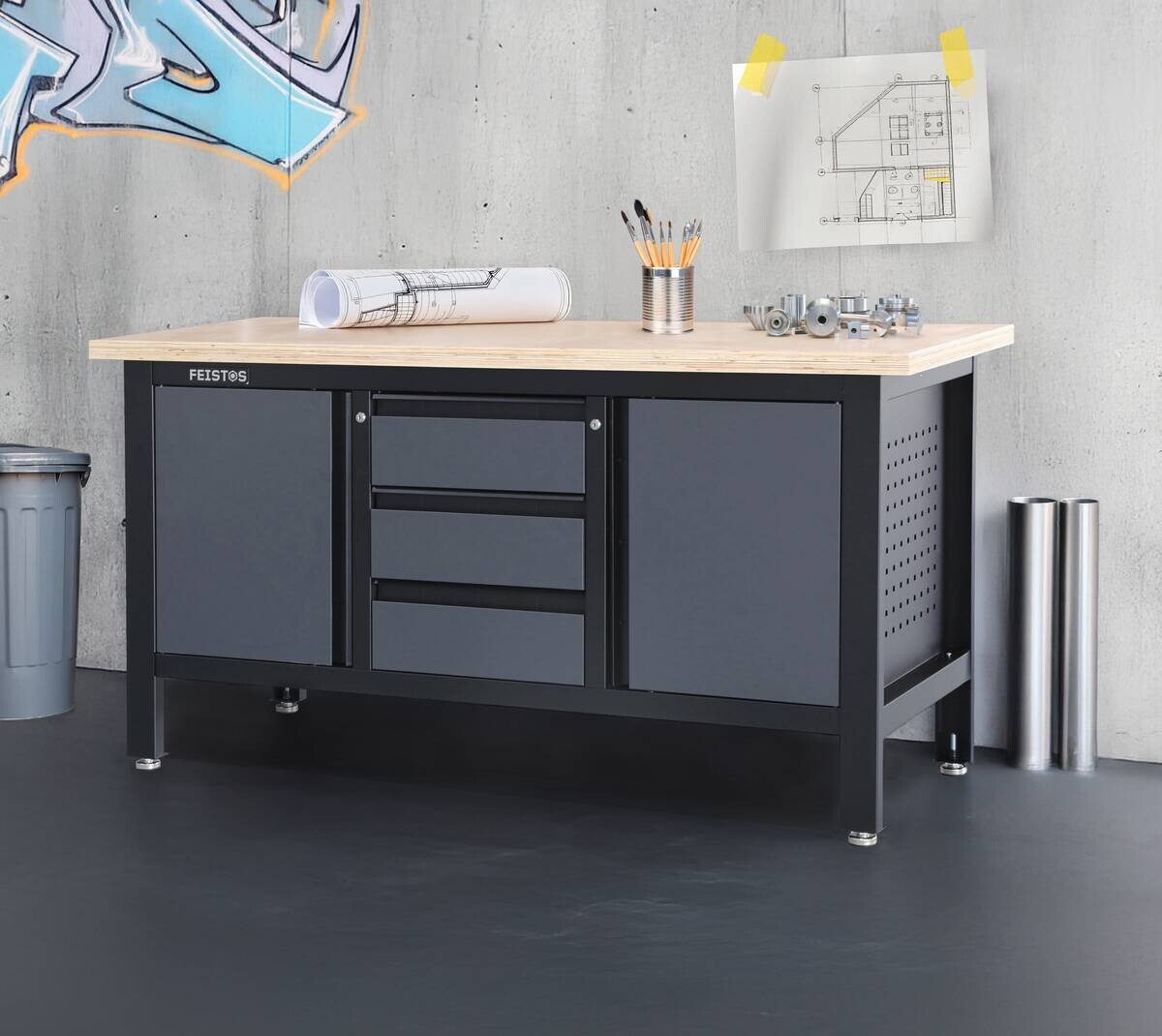 Feistos Werkbank Heros schwarz Metall B/H/L: ca. 169x87x60 cm