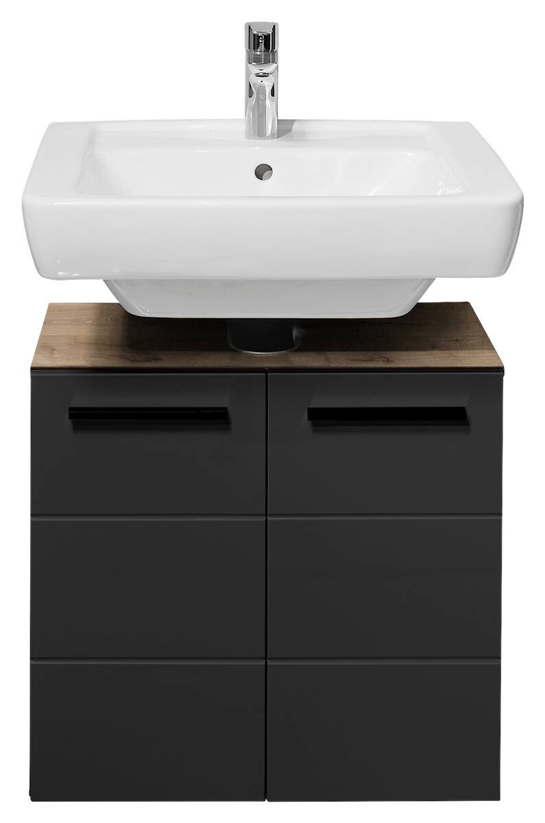 Waschbeckenunterschrank Vista Oak Eiche Viking Nachbildung schwarz matt B/H/T: ca. 60x62x31 cm