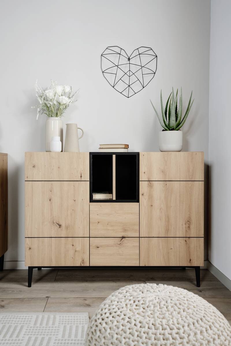 Kommode Nola Eiche Artisan Nachbildung schwarz B/H/T: ca. 120x90x42 cm