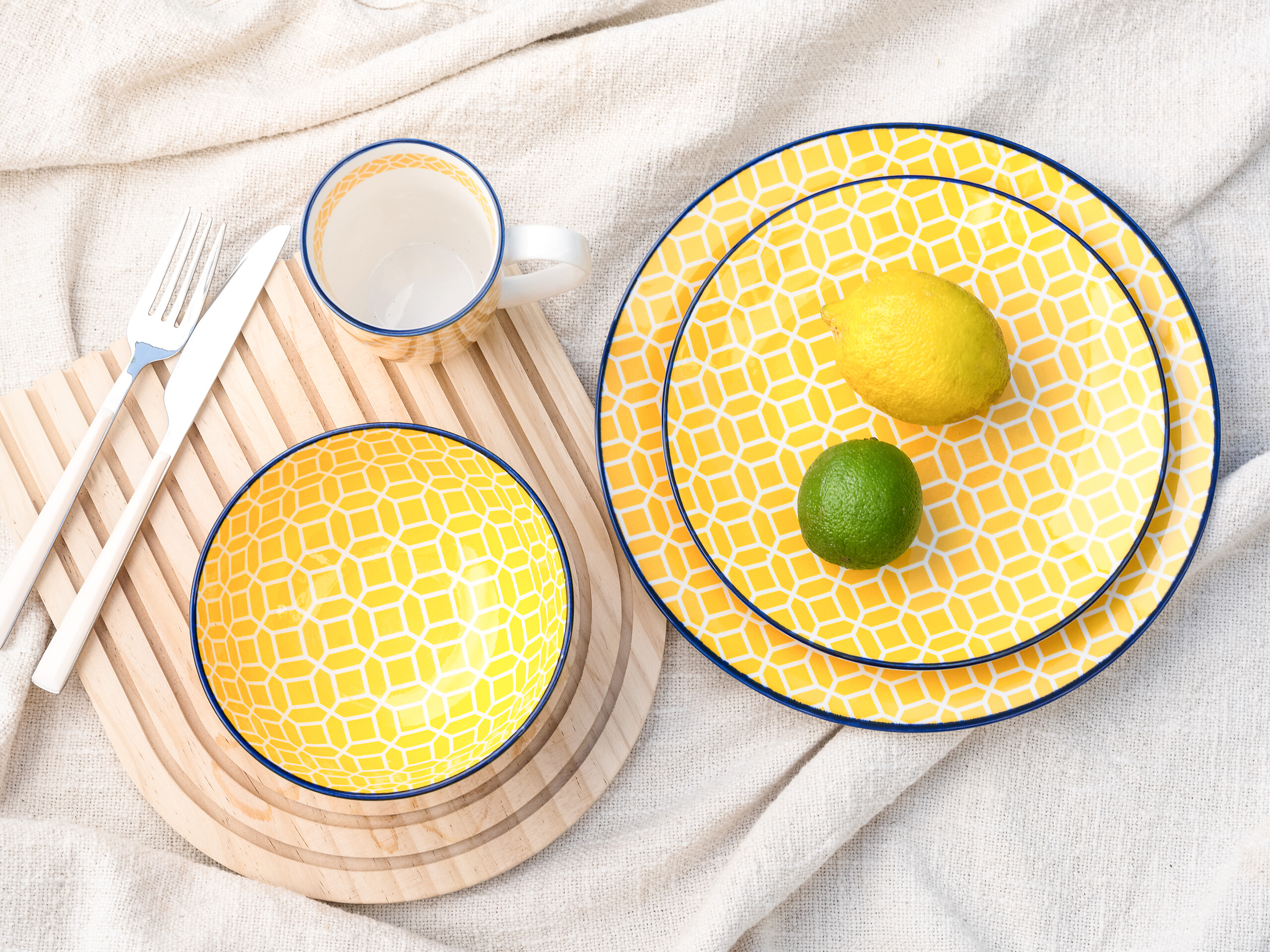 CreaTable Kombiservice Mediterran Curry gelb Steinzeug 16 tlg.