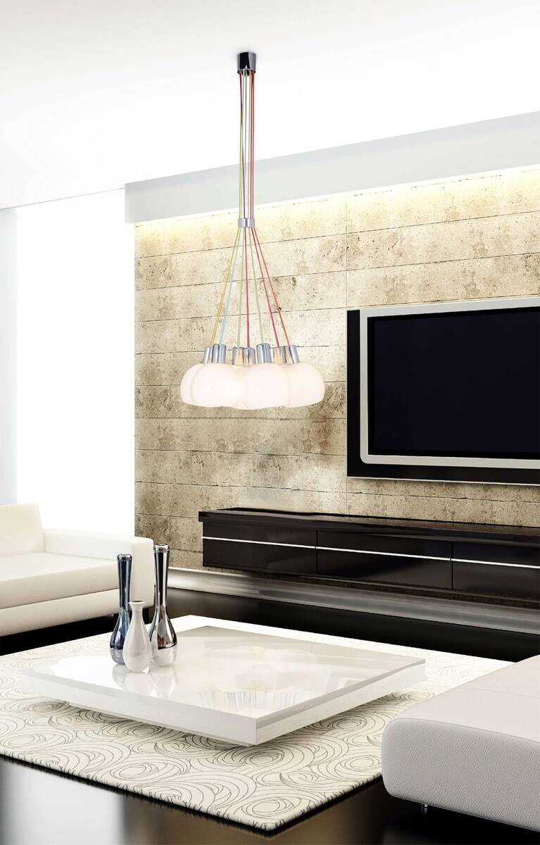 Näve Leuchten Pendelleuchte 7036023 weiß Metall Glas B/H/T: ca. 16x120x16 cm E14 7 Brennstellen