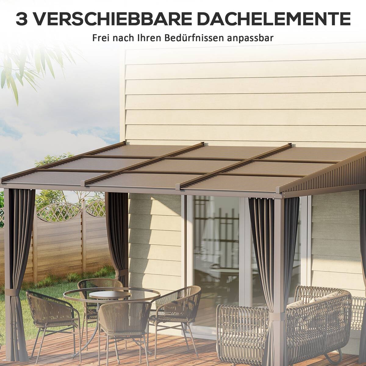 Outsunny Pergola mit Schiebeelementen grau Polyester B/H/L: ca. 255x242x365 cm