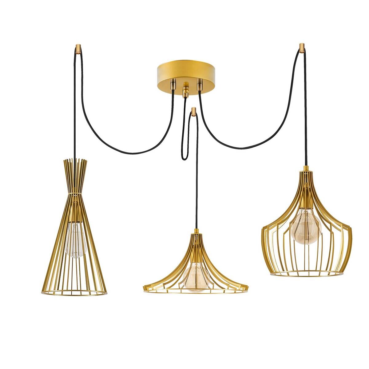 Opviq Pendelleuchte Mezopotamya gold B/H/T/L/D: ca. 114x130x114x114x114 cm E27 3 Brennstellen