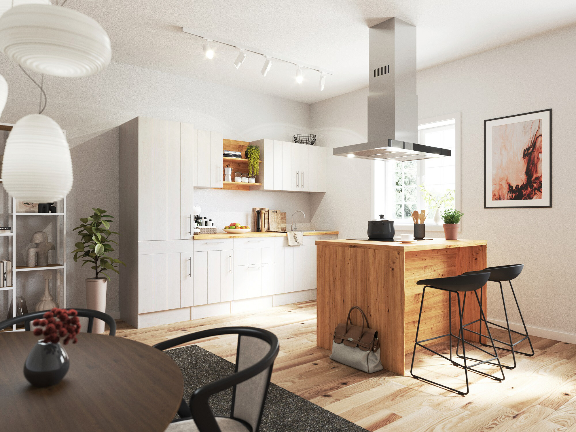 Respekta Inselküche Anton weiß Lärche Nachbildung B/H/T: ca. 280x211x60 cm