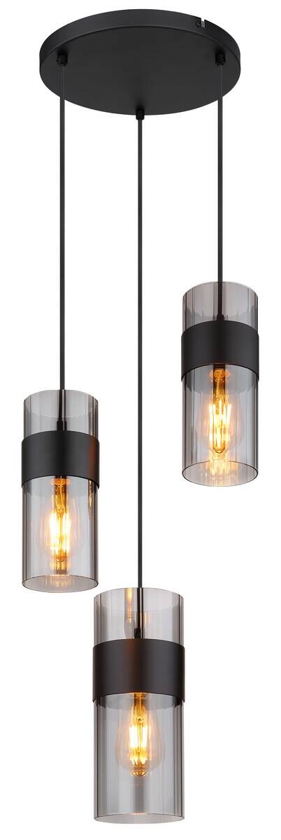 GLOBO Pendelleuchte schwarz Metall H/D: ca. 150x34 cm E27 3 Brennstellen