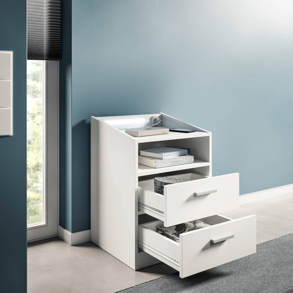 Nachtkonsole Lumo weiß B/H/T: ca. 46x67x42 cm